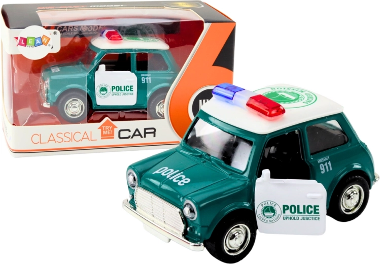 Voiture de police classique 1:38 avec propulsion, lumières et sons verte
