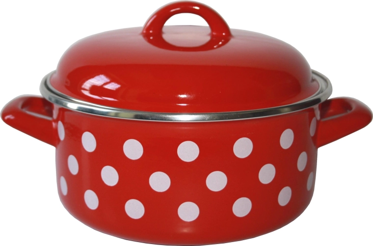 Casserole émaillée avec couvercle 14 cm 1 l Pois rouges