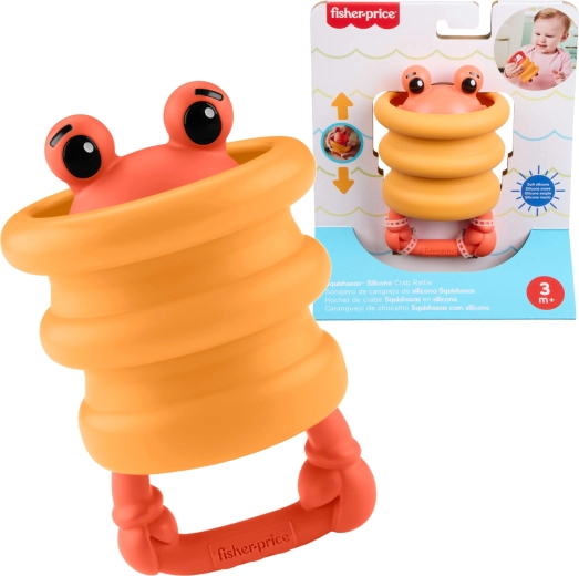 Fisher-Price Squishees crabe – hochet sensoriel en silicone et anneau de dentition pour bébés