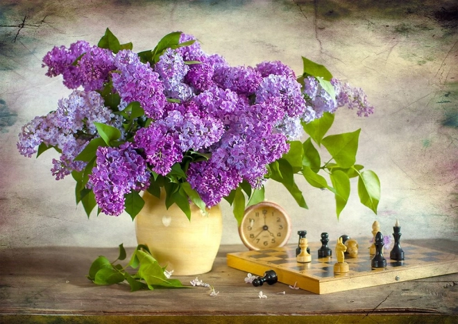 Puzzle Lilas et échecs 1000 pièces