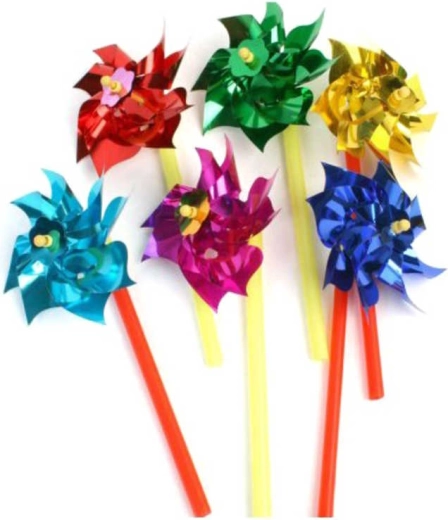 Moulin à vent classique en plastique sur tige avec rosace colorée brillante - 1 pièce