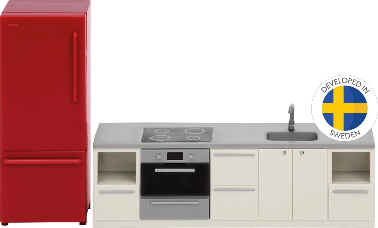 Ensemble de cuisine de base pour maison de poupées avec réfrigérateur Lundby