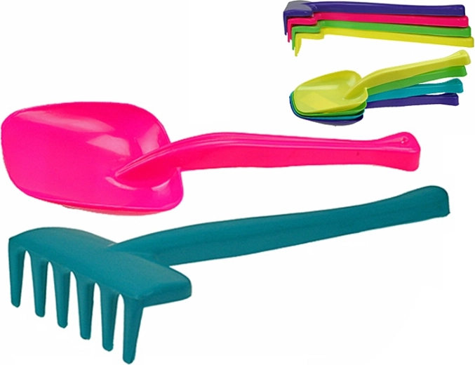 Pelle et râteau pour enfants 30 cm – lot de 20 pièces en cinq couleurs