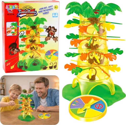 Jeu familial d’adresse Singes qui tombent avec palmier et roue de la chance