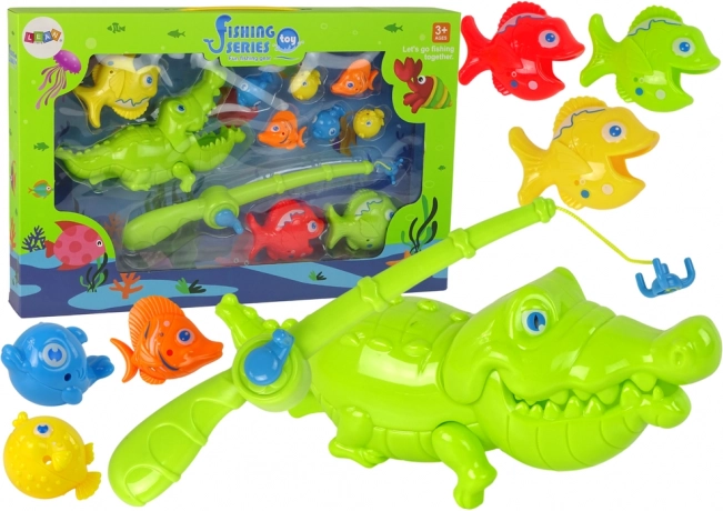 Jeu d'adresse : Ensemble de pêche avec canne, crocodile et poissons