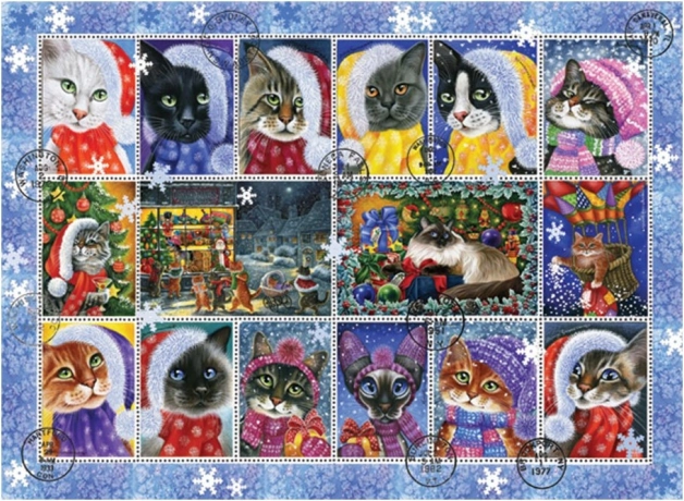 Puzzle ANATOLIAN timbres de Noël pour chats 1000 pièces