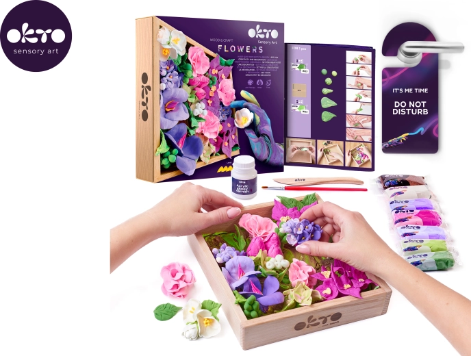 OKTO INSPIRATION kit créatif de modelage de fleurs dans un cadre en bois 21 × 21 cm
