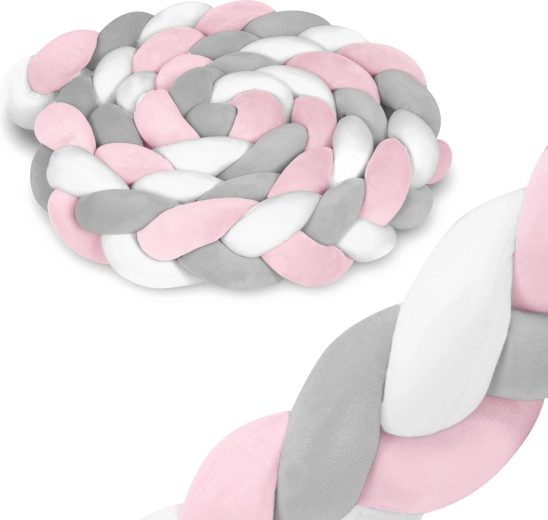 Tour de lit tressée 3 m rose‑gris