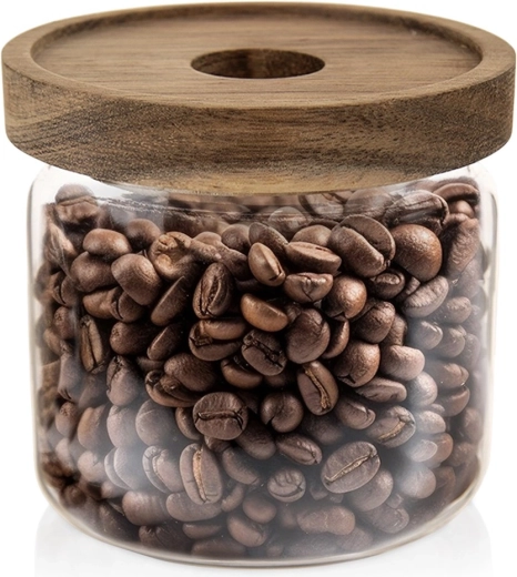 Bocal en verre pour aliments secs avec couvercle en bois et joint d’étanchéité 500 ml