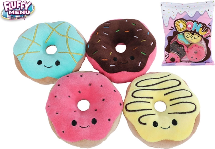 Set en peluche de beignets colorés dans un sac Fluffy Menu
