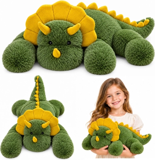 Dinosaure en peluche tricératops vert 60 cm