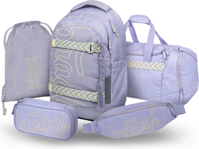 Baagl set 5 Skate Max Mishmash – sac à dos scolaire, trousse, sac à cordon, sac de sport et banane en matériaux recyclés