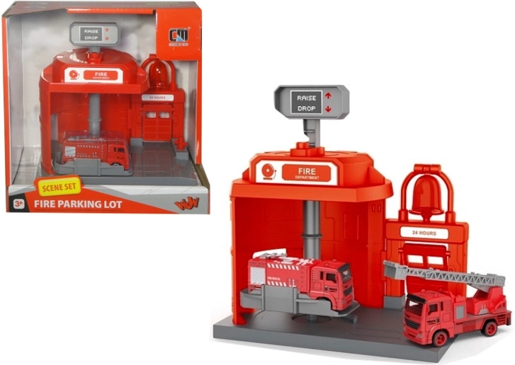 Caserne de pompiers avec petite voiture dévalant le carrousel