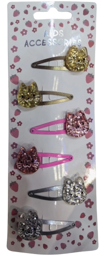 Pink set de barrettes à cheveux pailletées avec chats, 6 pcs