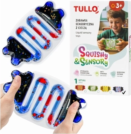 Balle antistress sensorielle à presser avec liquide bleu et paillettes