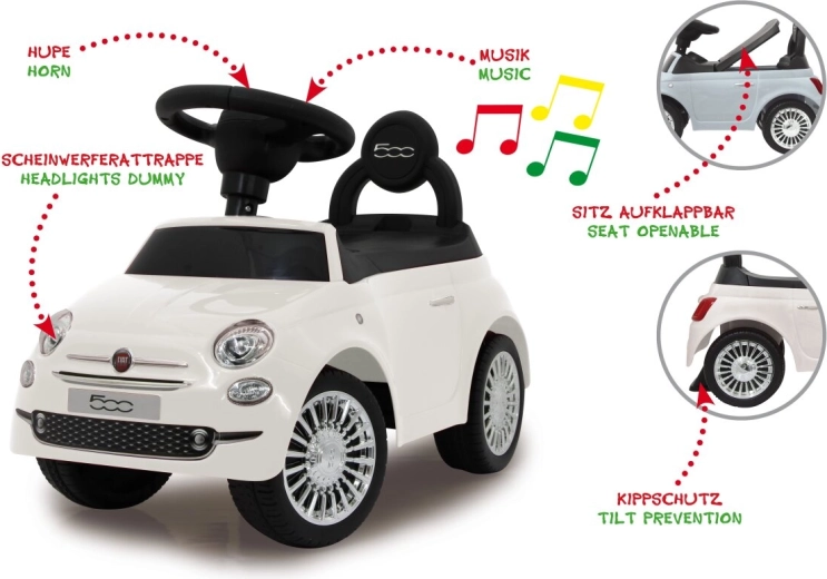 Porteur et trotteur Jamara Fiat 500 2en1 blanc