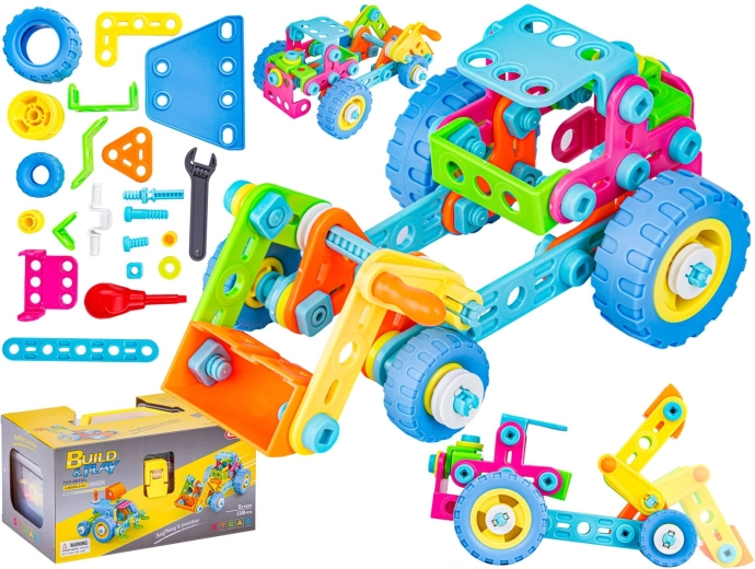 Jeu de construction coloré à visser 118 pièces – véhicules de chantier 6-en-1
