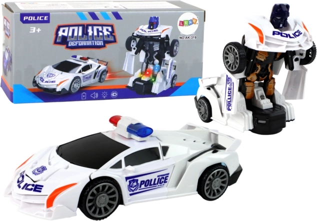 Voiture-robot de police blanche 2-en-1 transformation