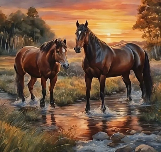 Norimpex peinture diamant Chevaux dans le ruisseau 30 × 40 cm