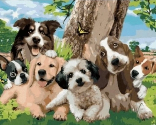 Norimpex Peinture par numéros Chiens sous l’arbre 40 × 50 cm