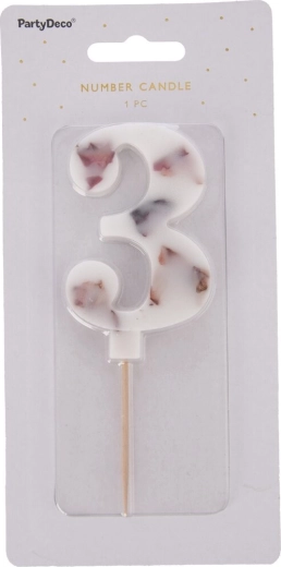 Bougie de gâteau chiffre 3 blanche avec fleur 8 cm