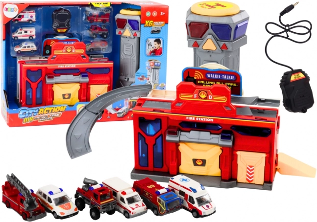 Centre de secours avec pompiers et hôpital – set de 6 véhicules