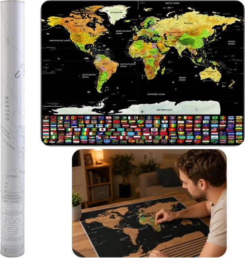Carte du monde à gratter – poster pour voyageurs 82 × 59 cm