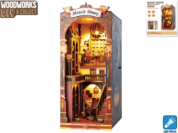 Kit de construction en bois Woodworks bibliothèque avec éclairage, 371 pièces