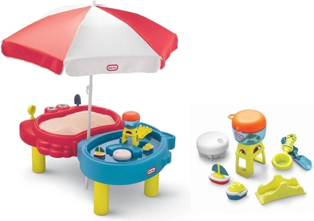Table sable-eau Little Tikes avec parasol et couvercle