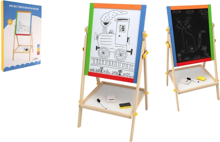 Tableau pour enfants magnétique double face en bois, noir et blanc 35 × 43 cm avec accessoires