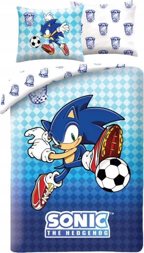 Parure de lit pour enfant Sonic Football en microfibre bleue