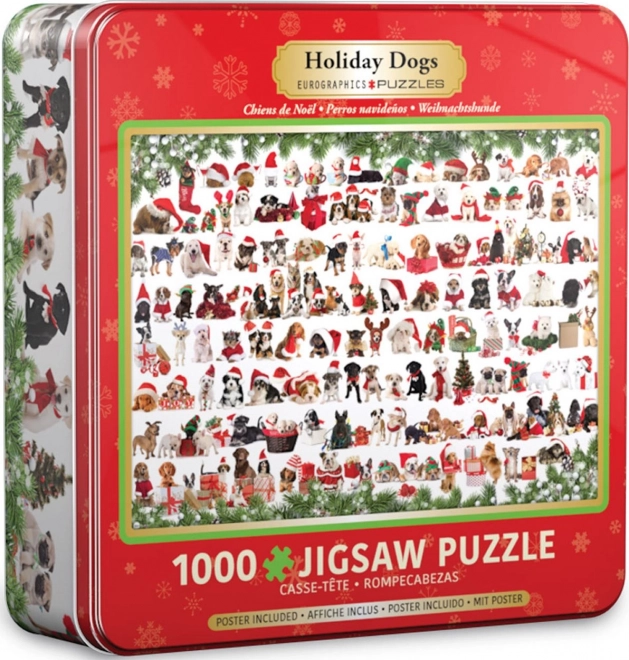 Puzzle en boîte métallique Chiens de Noël 1000 pièces EUROGRAPHICS