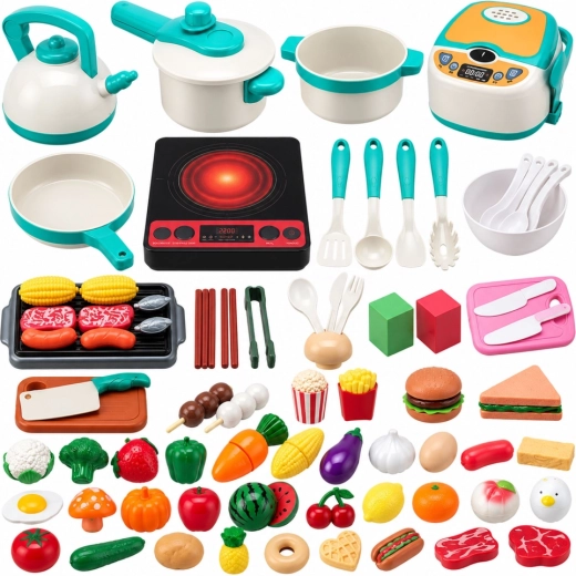 Set de cuisine pour enfants avec cuisinière, vaisselle et aliments avec sons – 90 pièces