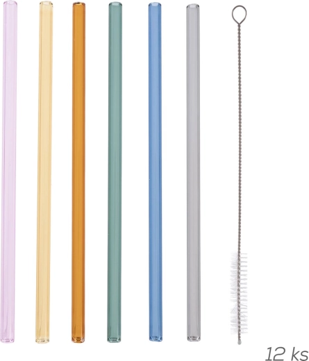 Pailles en verre borosilicaté 20 cm – lot de 12 pièces avec brosse de nettoyage