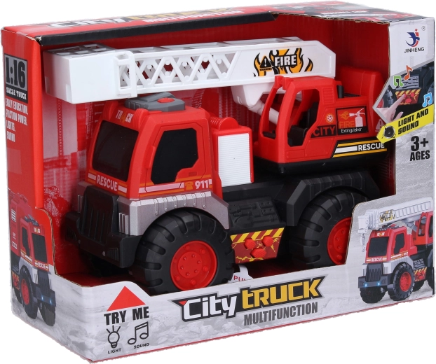 Camion de pompiers avec échelle et effets lumineux et sonores