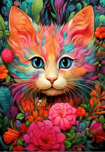 Puzzle Chaton et fleurs 1000 pièces
