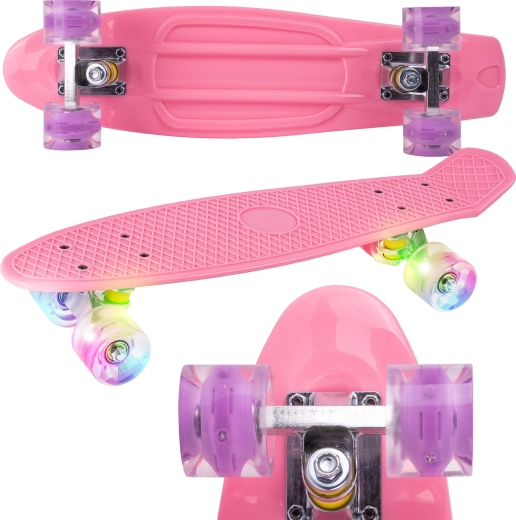 Planche cruiser en plastique avec roues LED rose