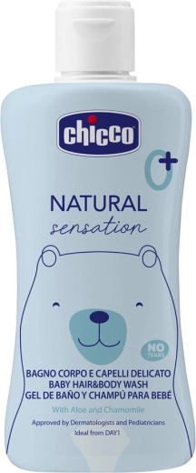 Gel douche Chicco 2-en-1 pour le corps et les cheveux à l’aloe vera et à la camomille Natural Sensation 200 ml