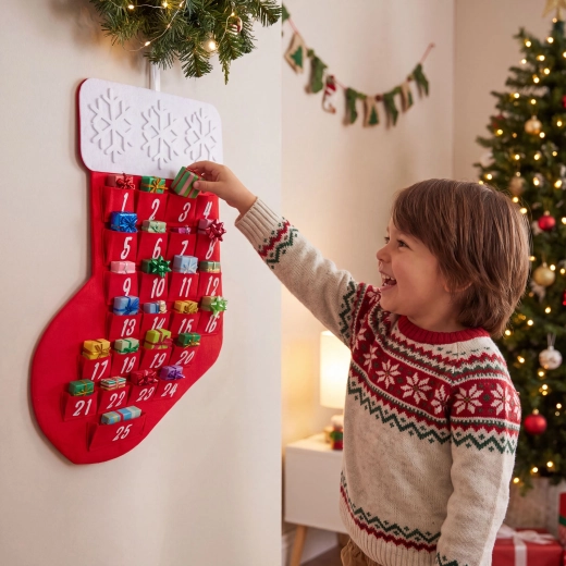 Calendrier de l'Avent de Noël en forme de botte de Saint-Nicolas, 59 × 36 cm