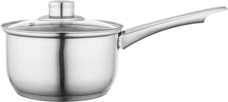 Casserole Fabio en acier inoxydable avec couvercle en verre 1,9 l 16 cm