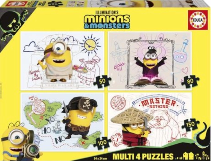 Puzzle Educa Mignons et monstres 4 en 1 (50/80/100/150 pièces)