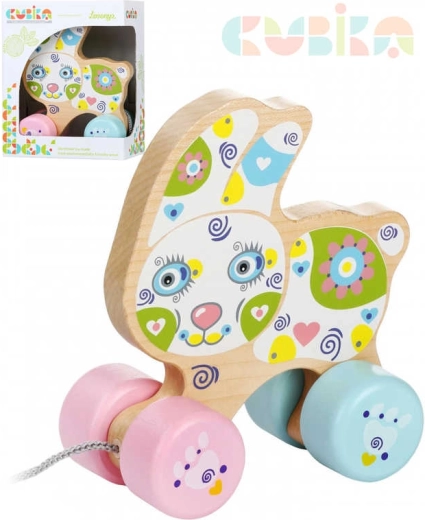 Lapin en bois Cubika à tirer sur roulettes