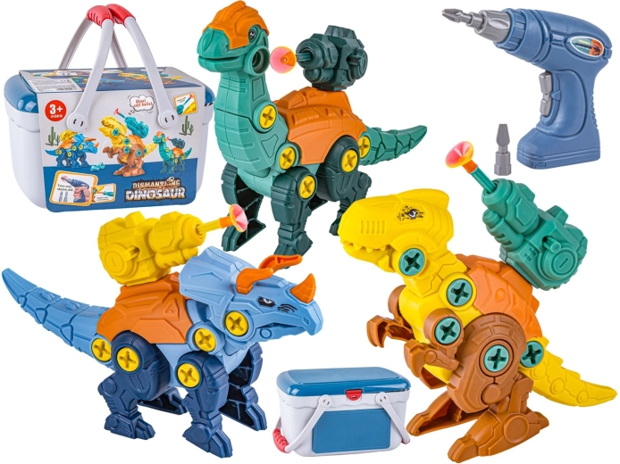 Dinosaures de construction à visser avec mallette, perceuse et fléchettes