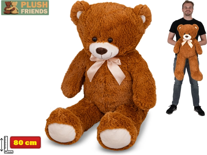 Ours en peluche 80 cm brun foncé avec nœud Plush Friends