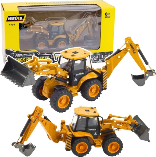 Modèle métallique de tractopelle Huina jaune à l’échelle 1:50
