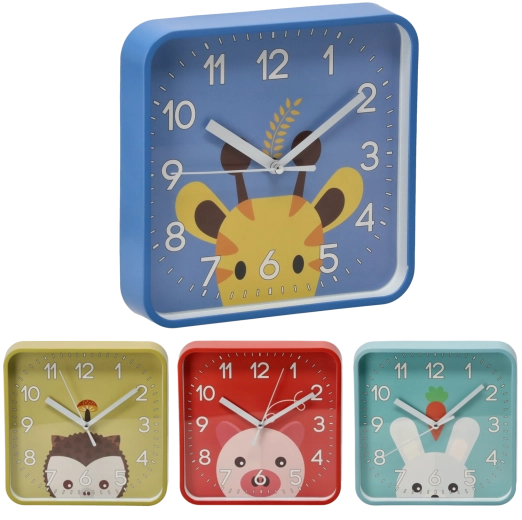 Horloge murale carrée pour enfants 20,2 × 20,2 cm – assortiment de 4 motifs d’animaux
