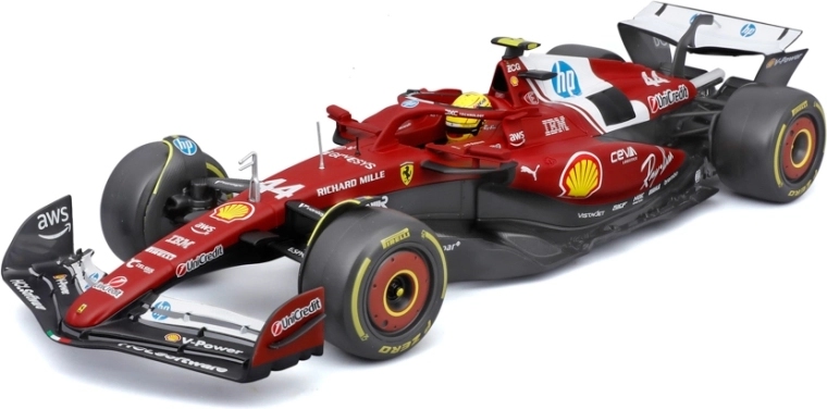 Modèle Bburago Formule 1 Ferrari SF-25 2025 Lewis Hamilton #44 1:18 avec casque