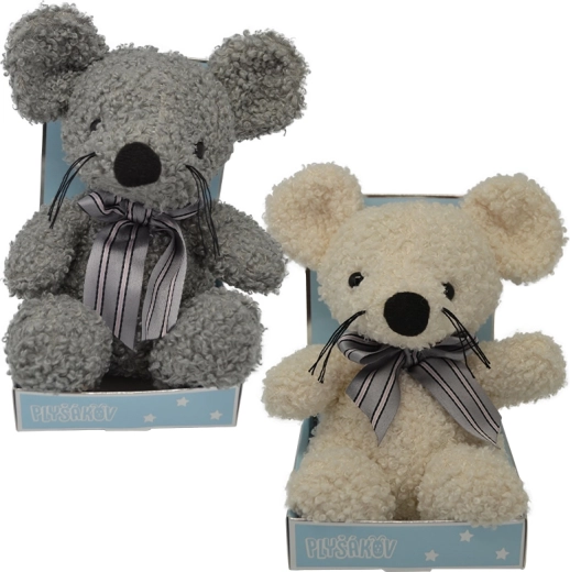 Souris en peluche avec nœud 15 cm – plusieurs couleurs