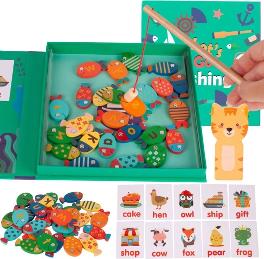 Jeu magnétique en bois pour pêcher des poissons avec des lettres
