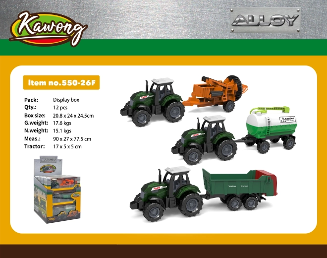 Tracteur avec accessoires métal/plastique 17 cm